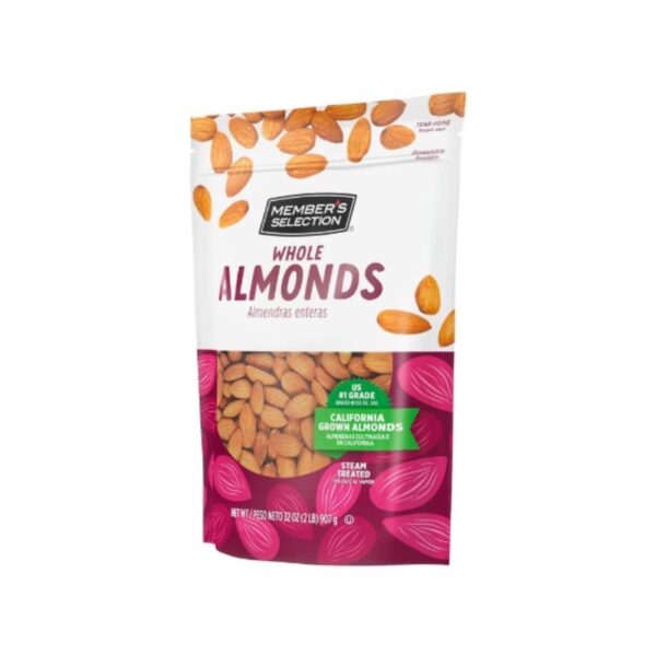 Almendras naturales sin sal 907g en bolsa resellable, premium y 100% naturales