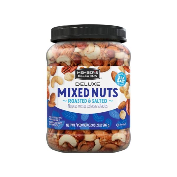Mix de Frutos Secos 907 g en bolsa resellable, ideal como snack saludable y crujiente. Contiene almendras, anacardos, avellanas y pecanas de alta calidad.