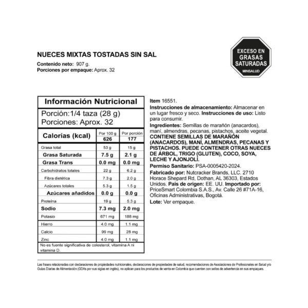 Mix de Nueces Tostadas Sin Sal 907 g - Image 3